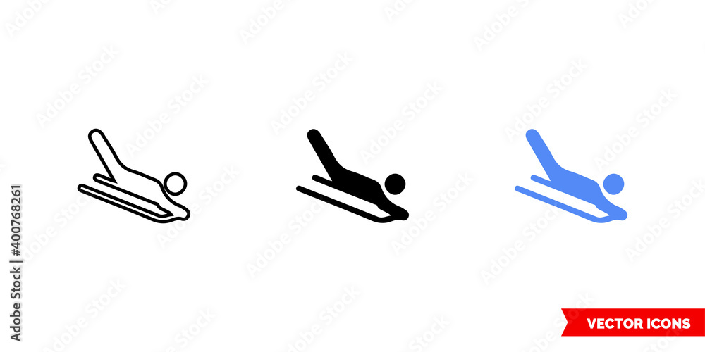 Map symbol sledding icon of 3 types color, black and white, outline ...