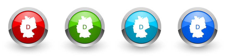 Leinwandbilder - Map of Germany silver metallic glossy icons, set of modern design buttons for web, internet and mobile applications in four colors options isolated on white background