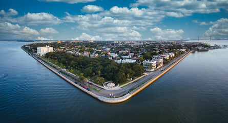 Wall Mural - charleston skyline with blue sky and clouds