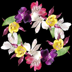 Fotomurales - Beautiful floral circle of aquilegia and alstroemeria. Isolated