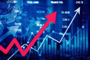 Upward arrows with world exchange rate background