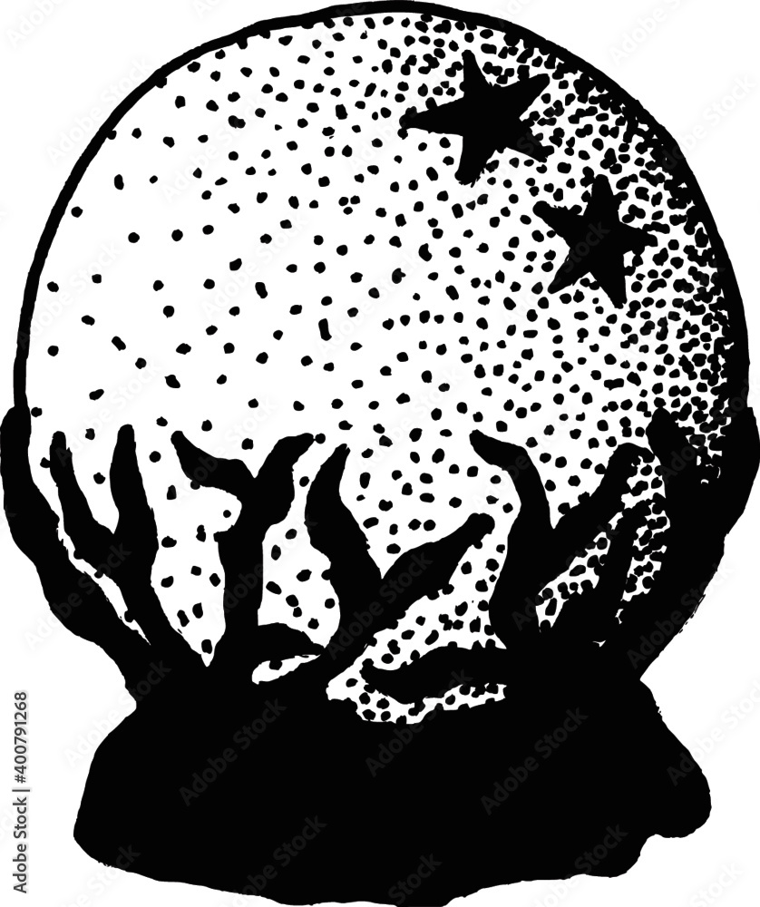 Hand drawn magic crystal ball with stars and dot work. Boho chic tattoo ...
