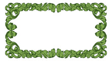 An Ornamental Filigree Heraldry Leaf Pattern Floral Scroll Border Vintage Style Frame Design