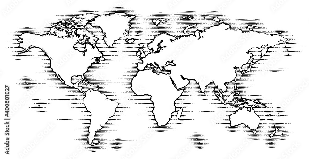 A world map in a vintage woodcut engraved style - obrazy, fototapety, plakaty 