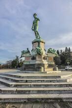 Bronze Replica Of Statue David In The Center Of Michelangelo Square (Piazzale Michelangelo, 1869) In Florence (Firenze). Italy.