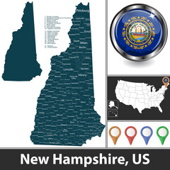 Wall Mural - Map of New Hampshire, US