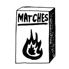 Hand drawn doodle matches. Burnt wooden stick. Simple vector illustration.