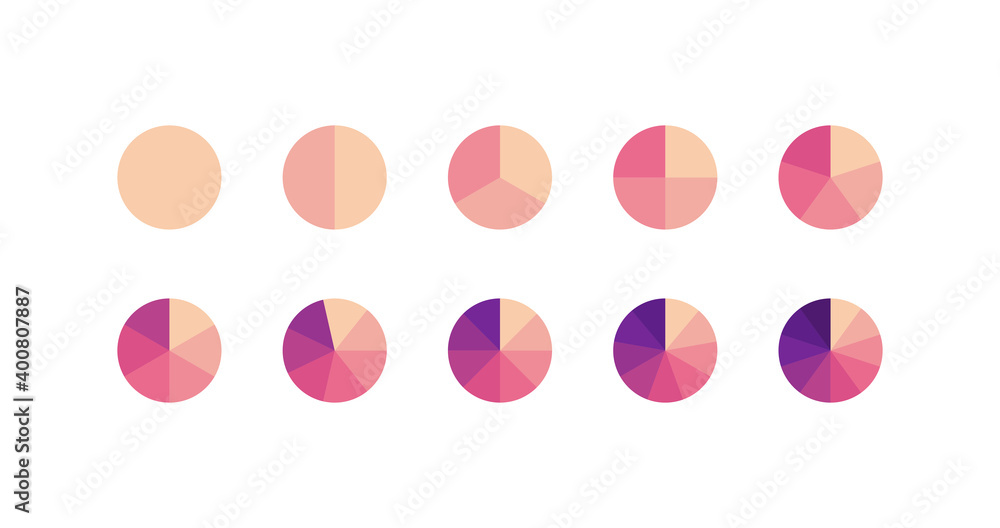 Circle chart section segments set vector diagram segments pie template ...