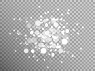 Wall Mural - white bokeh and sparks on transparent background. silver elements with stardust. magic defocused gli