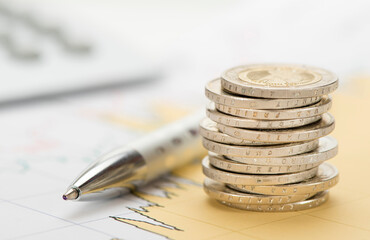 stacked coins of european currency Euro