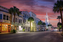Downtown Charleston South Carolina With Sunset