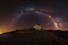 Arch Of The Milky Way Over An Astronomical Observatory In The Mountain