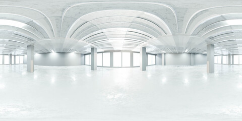 Wall Mural - 360 degree panorama of big modern white loft office room 3d render illustration