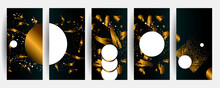 Set Of Vector Black And Gold Design Templates Set For Brochures Elegant Brochure, Card, Background, Cover. Black And Golden Marble Texture. Geometric Frame