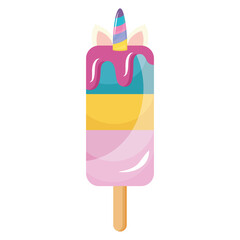 Canvas Print - cute ice cream with unicorn horn icon vector illustration design