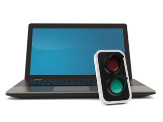 Poster - Laptop with green traffic light