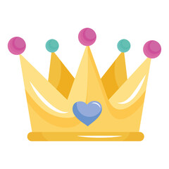 Sticker - cute queen crown with heart icon vector illustration design