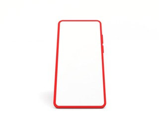 Mock up of a red mobile phone on a white background. 3d render illustration.