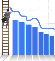 Businessman climbing towards growth in statistics