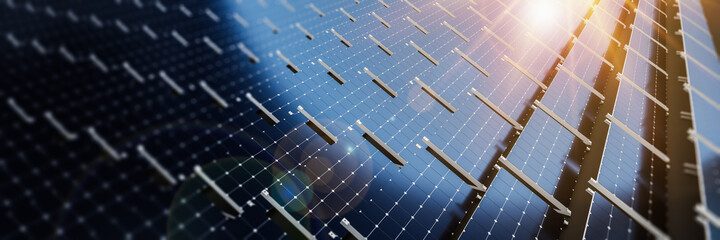 close-up of solar cell farm power plant eco technology.landscape of solar cell panels in a photovolt