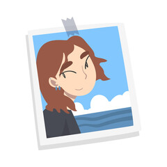 Sticker - Photographic Print or Selfie Picture with Smiling Woman Face on It Vector Illustration