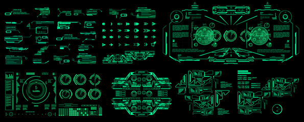 Wall Mural - HUD set cyber elements pack. Futuristic virtual graphic touch user interface. Dashboard display virtual reality technology screen. Vector elements pack