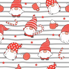 Draw Seamless Pattern Cute Gnome For Christmas.