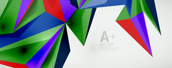 Vector triangle geometric backgrounds. Low poly 3d shape on light backdrop. Vector illustration for covers, banners, flyers and posters and other designs