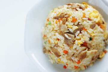 Wall Mural - homemade chicken fried rice on chinese plate