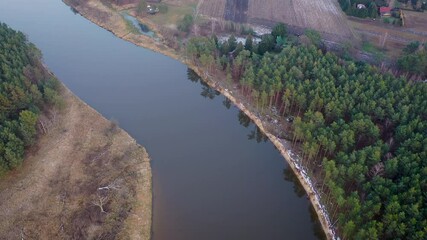 Wall Mural - High angle view of Bug river near Szumin village, Mazowsze region of Poland, 4k