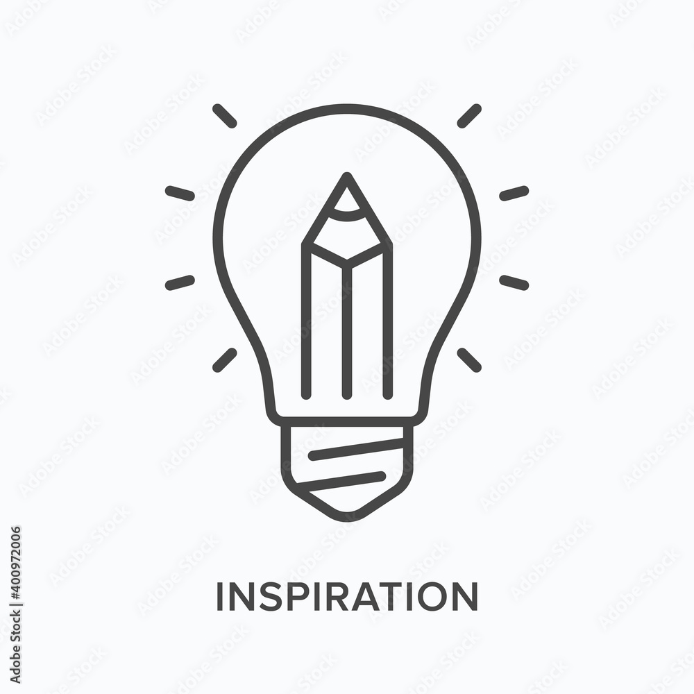 Inspiration flat line icon. Vector outline illustration of screen with ...