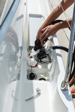 Refueling On A Yacht. Refueling Pistol, Close-up View.