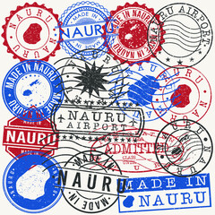  Nauru Set of Stamps. Travel Passport Stamp. Made In Product. Design Seals Old Style Insignia. Icon Clip Art Vector.