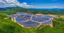 Aerial View Of Solar Panel, Photovoltaic, Alternative Electricity Source - Concept Of Sustainable Resources On A Sunny Day, Xuan Tho, Song Cau, Phu Yen, Vietnam