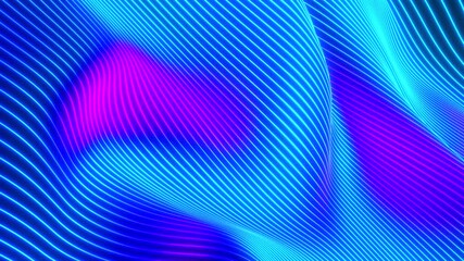 Wall Mural - Abstract colorful wavy background in bright neon blue and purple colors. Modern colorful wallpaper. Seamless loop animation. 3d rendering.