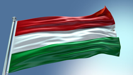 Hungary waving flag with texture in sky background