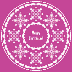 Wall Mural - Greeting card. White painted embroidered snowflakes on a colored background. Merry Christmas! Winter holiday. Vector illustration for web design or print.