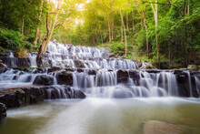 Beautiful Deep Forest Waterfall Are Arranged Like Steps At Sam Lan Waterfall National Park Saraburi Thailand