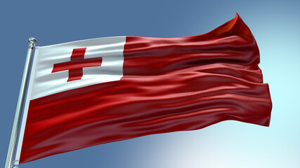 Tonga waving flag with texture in sky background