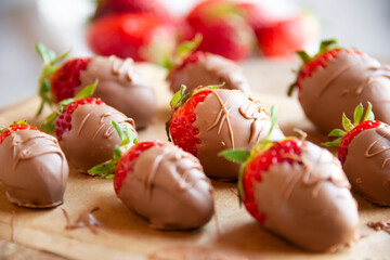 Strawberries with chocolate, delicious and gourmet dessert