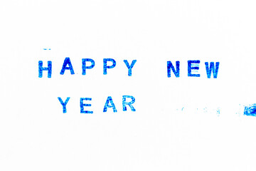 Canvas Print - Blue color ink of rubber stamp in word happy new year on white paper background