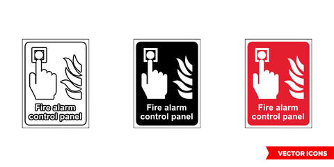 Wall Mural - Fire fighting sign fire alarm control panel icon of 3 types color, black and white, outline. Isolated vector sign.