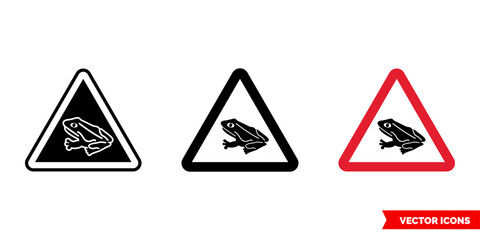 Wall Mural - Warning sign frogs crossing the road icon of 3 types color, black and white, outline. Isolated vector sign symbol.