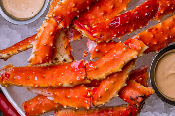 Canvas Print - King crab claws on wooden table