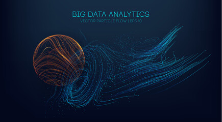 Wall Mural - Big data analytics abstract vector background. 3d vector sphere data stream in abstract style. Abstract technology background wave flow. Data science concept. Technology analysis. Worldwide business