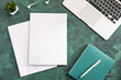 © Pixel-Shot - Blank magazines, laptop and notebook on color background