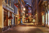 Fototapeta Miasta - Street at night in Vevey, Switzerland