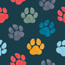 Seamless Pattern Of  WaterColour Animal Footprints . Silhouette Of A Paw Print. Vector Illustration. Elegant Template For Fashion Prints	 
