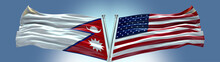 Double Flag United States Of America Vs Nepal Flag Waving Flag With Texture Background