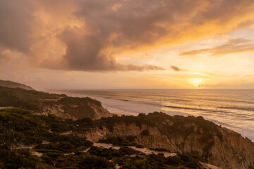 Wall Mural - beautiful sunset with beach and sand dunes on the Alentejo coast of Portugal